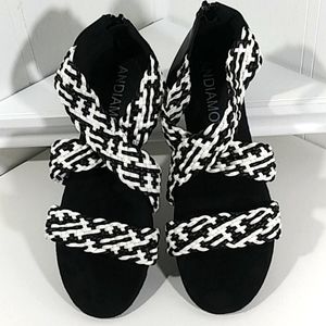 Andiamo Black White Rope Design Flats